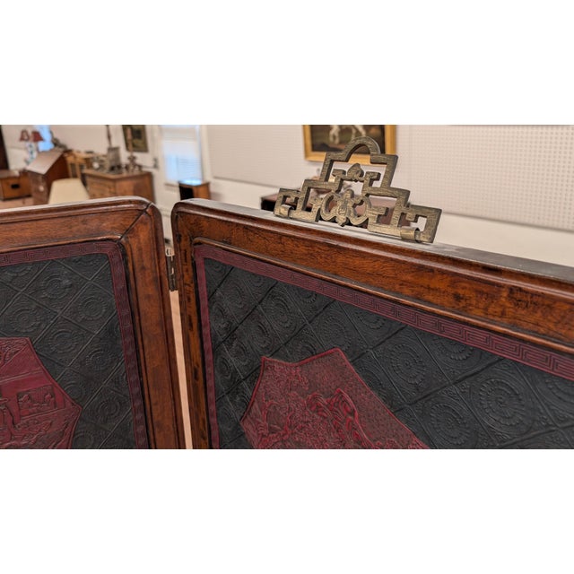 A Fine Antique Chinese Lacquer and Hardwood Folding Screen For Sale - Image 9 of 10