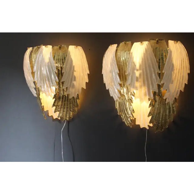 Gold and White Murano Glass Sconces in Leaf Shape, 1980s, Set of 2 For Sale - Image 10 of 18
