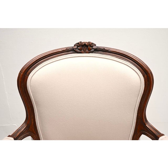 Wood Antique French Walnut Salon Armchairs, 1930, Set of 2 For Sale - Image 7 of 11