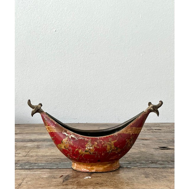 Brick Red Vintage Chinoiserie Brass Bowl For Sale - Image 8 of 12