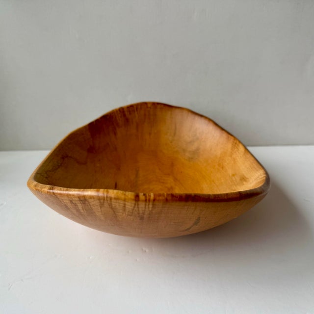 Artisan-Made Oval Cherry Wood Bowl Hand Turned Live Edge Signed Andrew Pearce Rustic Sculptural Decor For Sale - Image 9 of 11