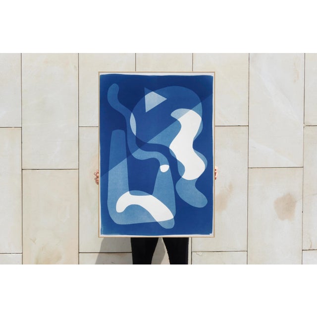 Paper "Retro Futuristic Shapes II" Contemporary Abstract Cyanotype Print on Watercolor Paper For Sale - Image 7 of 9
