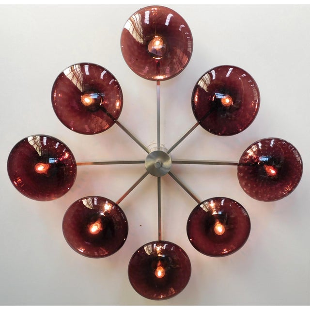 Italian 21st Century Otto Satin Nickel Amethyst Bubbles Murano Glass Flush Mount by Fabio LTD For Sale - Image 3 of 6