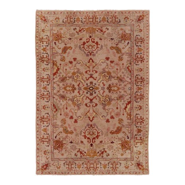 Vintage Oushak Rug With Floral Medallion & Turkish Botanical Design - Rug & Kilim For Sale