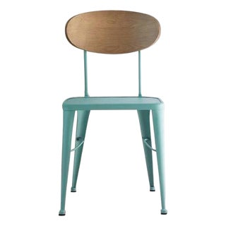 New Chair in Wrought Iron with Wooden Back, Indoor and Outdoor For Sale