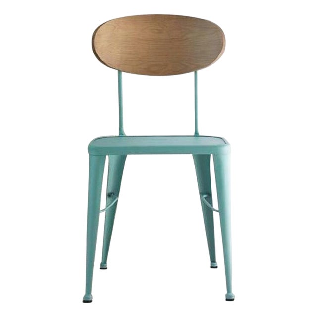 New Chair in Wrought Iron with Wooden Back, Indoor and Outdoor For Sale