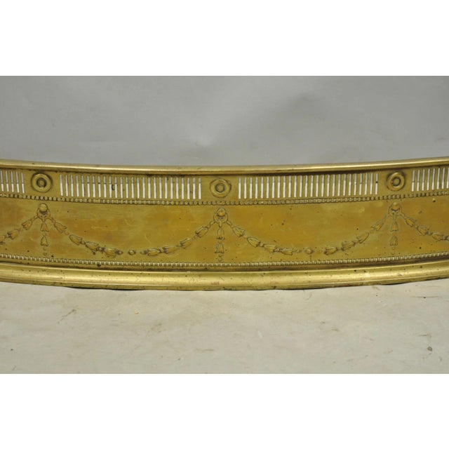 Metal Antique English Victorian Serpentine Drape & Bellflower Brass Fireplace Fender For Sale - Image 7 of 14