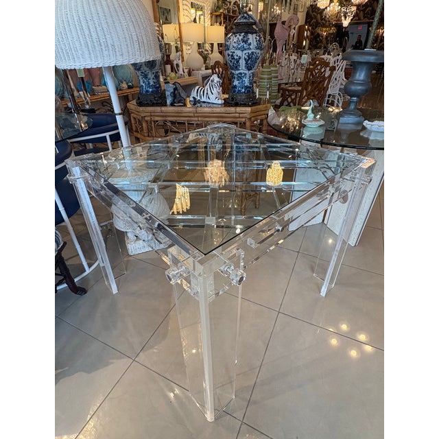 Mid-Century Modern Charles Hollis Jones Vintage Lucite Lattice Glass Top Peg Game or Dining Table For Sale - Image 3 of 11