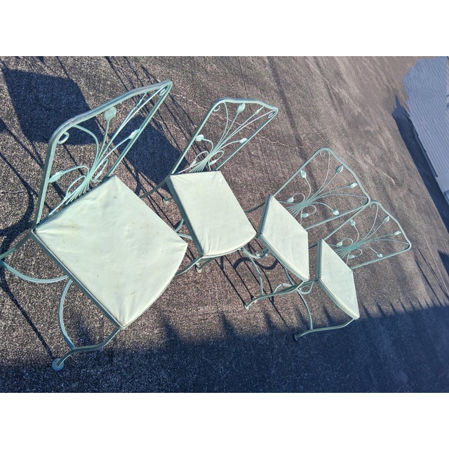 Metal Set of 5 Vintage Wrought Iron Patio Chairs in Aqua Blue For Sale - Image 7 of 7