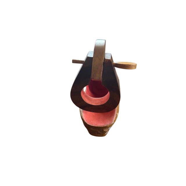 Vintage Hand-Carved Solid Wood Shoe Wine Bottle Holder With Tropical Motif For Sale In Houston - Image 6 of 11