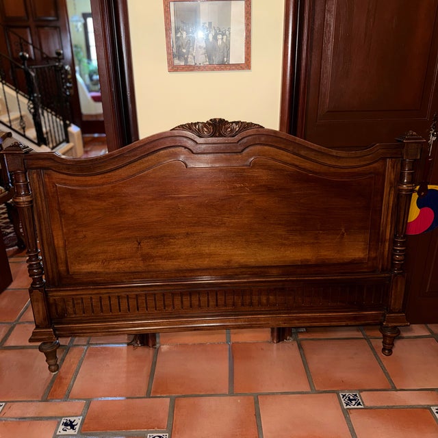 1970s Antique 19th C French Victorian Revival Walnut Wood Full Bed Frame For Sale - Image 5 of 9