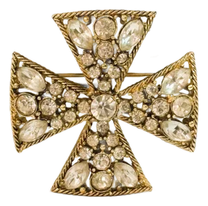 Vintage Collectible Rhinestone Maltese Cross in the Manner of Chanel Brooch Gold Tone