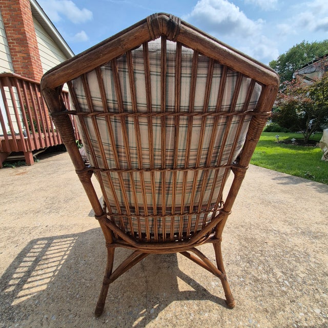 Wood 1970s Lane Venture Stick Wicker Rattan Arm Chair & Ottoman, Set of 2 For Sale - Image 7 of 14
