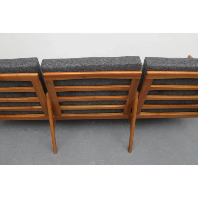Cherry Wood Sofa with Green Cushions, 1960s For Sale - Image 6 of 11