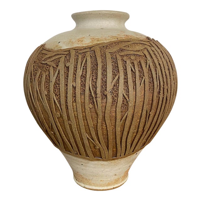 Unknown Artist Signed Studio Pottery Ceramic Vase Tall For Sale