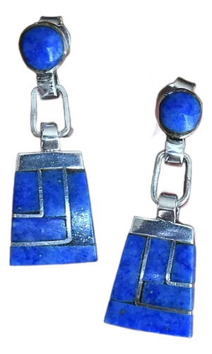 Vintage Escorcia Sterling Silver Lapis Inlaid Dangle Post Earrings, A Pair