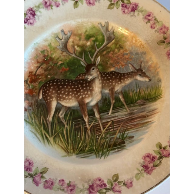 Antique Early 20th Century Porcelain Transferware With Pink Roses & Deer Plate For Sale - Image 4 of 12