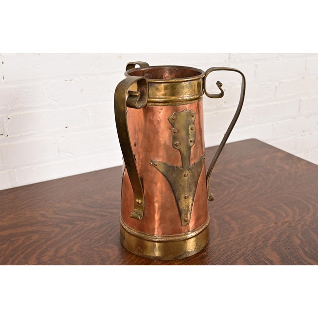 Stickley Brothers Antique Stickley Brothers Arts & Crafts Three-Handled Large Copper and Brass Vase For Sale - Image 4 of 13