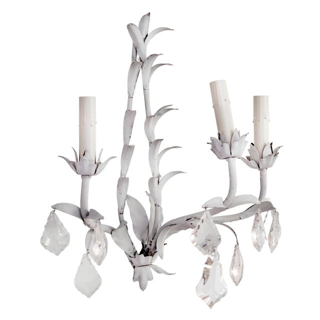 Metal 1960s Italian Painted Metal & Crystal Wall Sconces /Three Lights - a Pair For Sale - Image 7 of 12