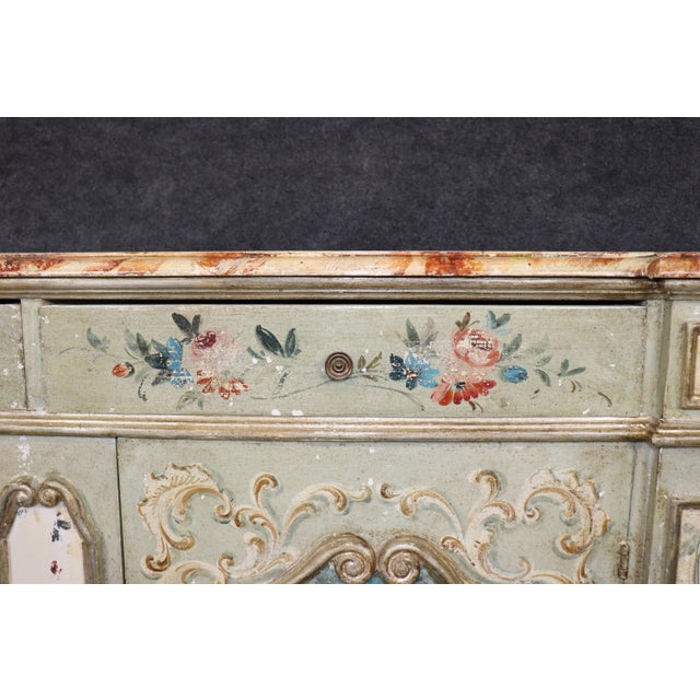 Italian Venetian Style Distressed Painted Sideboard With Faux Marble Top For Sale - Image 9 of 14