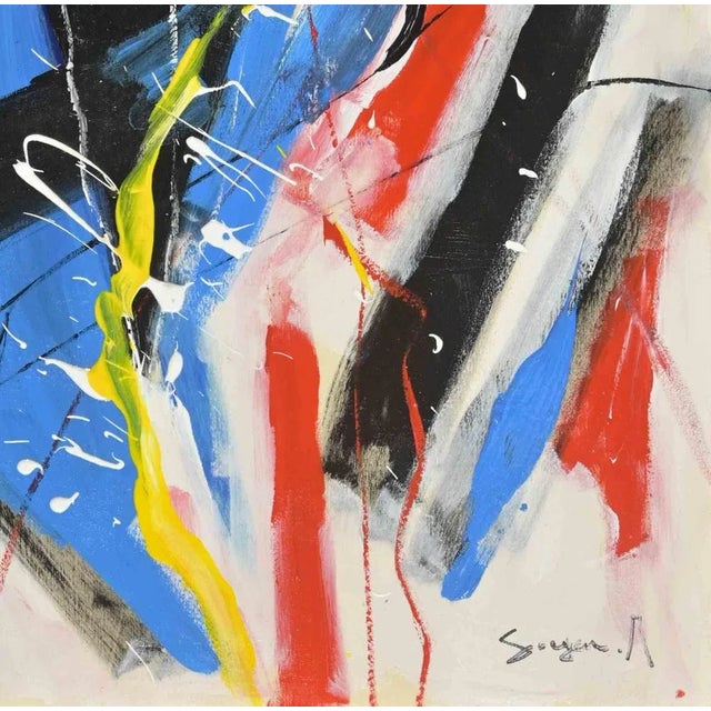 Abastraction number 1 is a colorful artwork realized by Martine Goeyens the late 20th century. Acrylic on canvas....