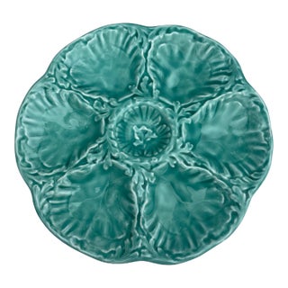 1940s French Gien Turquoise Majolica Oyster Plate For Sale
