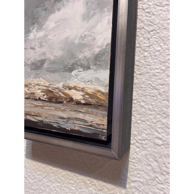 Contemporary Before the Storm by Sandra Pratt | Oil on linen panel Landscape with dark clouds and distant hills For Sale - Image 3 of 5