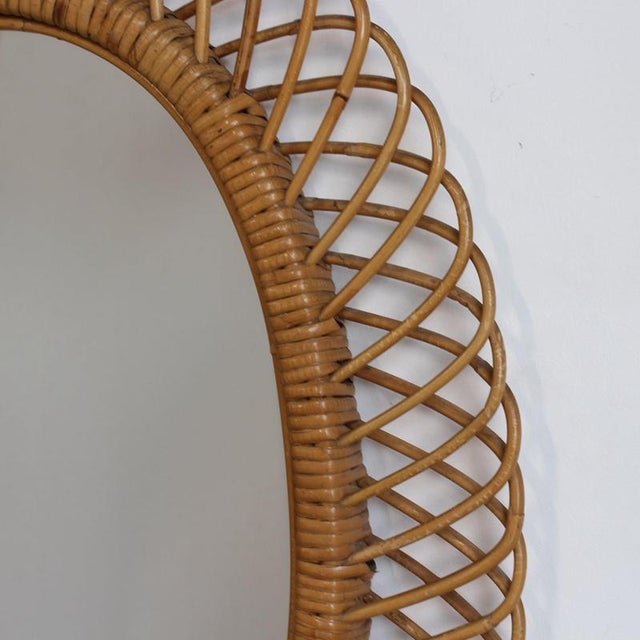 Vintage Italian Rattan Wall Mirror, 1960s For Sale - Image 9 of 14