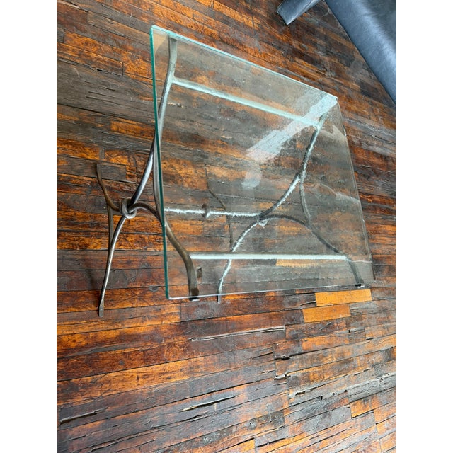 Transparent Handcrafted Forged Steel Coffee Table and Matching Side Table With Thick Glass Tops For Sale - Image 8 of 10