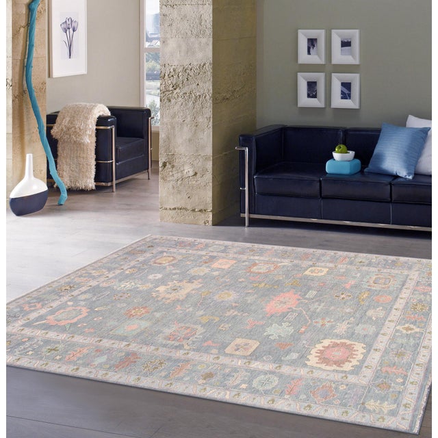 Textile Oushak Wool L. Blue Area Rug- 6' 0'' X 9' 0'' For Sale - Image 7 of 7