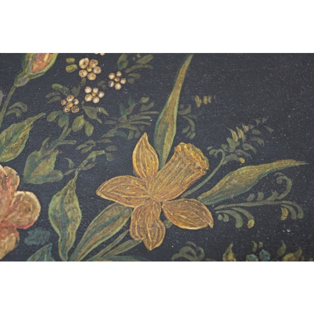 Antique Rectangular Painted Floral Toleware Tray Serving Platter With Handles For Sale - Image 10 of 12