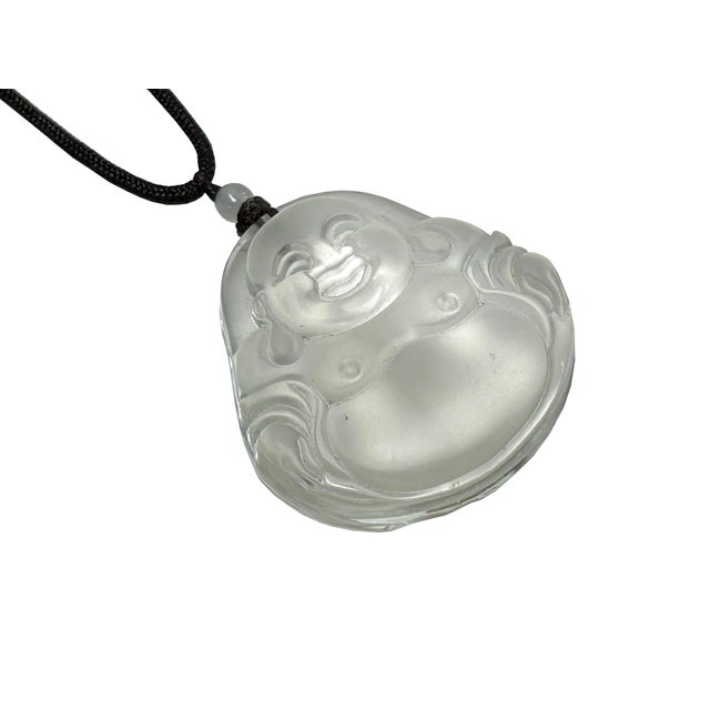 Clear Crystal Glass Artistic Happy Laughing Buddha Pendant For Sale - Image 4 of 8