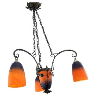 Art Deco Pate De Verre Ceiling Lamp from Schneider, France, 1930s For Sale