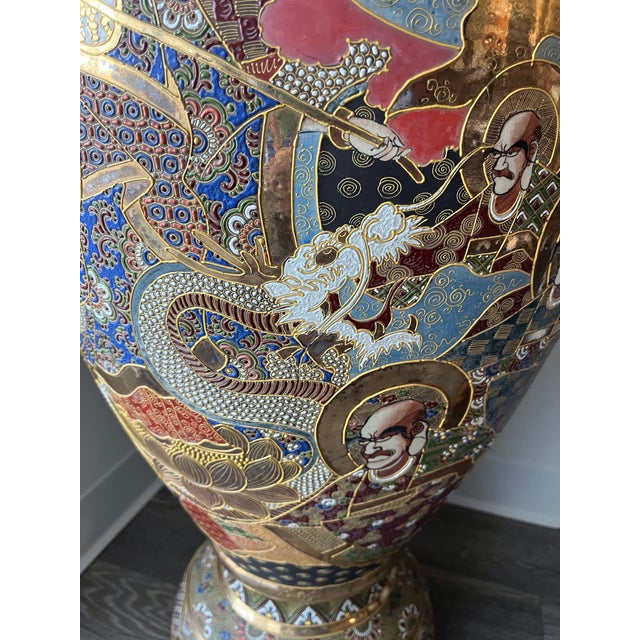 Large 44 Inch High Quality Japanese Satsuma Earthenware Decorative Floor Vase For Sale - Image 6 of 12