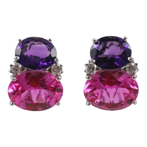 Christina Addison Large Gum Drop Earrings With Amethyst and Pink Topaz and Diamonds - a Pair