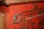 Metal Chinoiserie Red and Gilt Painted Tall Bookcase For Sale - Image 7 of 10