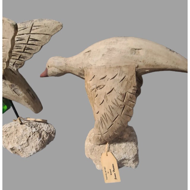 Sand Late 20th Century Pair of Coastal Hand Carved Driftwood Birds on Stone Bases For Sale - Image 8 of 10