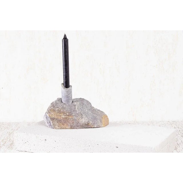 Kobalt serpentine abra candelabra by studio do dimensions: d 23.5 x w 13 x h 15 cm materials: stone, aluminum. 3.4 kg....