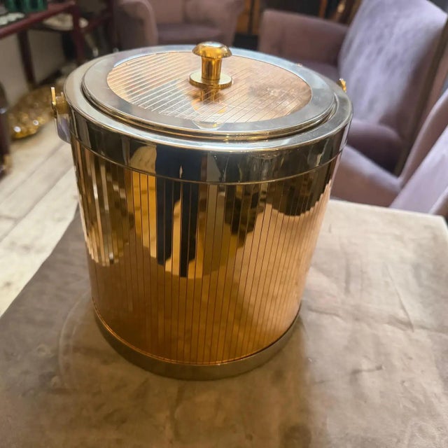 Metal 1970s Stunning Mid-Century Modern Brass and Silver Plated Ice Bucket by Lidian For Sale - Image 7 of 16