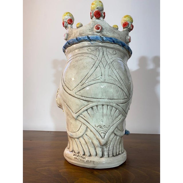 Sicilian Ceramic Heads from Caltagirone, Set of 2 For Sale - Image 13 of 18