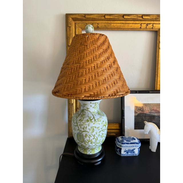 Mid 20th Century Vintage Green Chinoiserie Table Lamp For Sale - Image 5 of 6