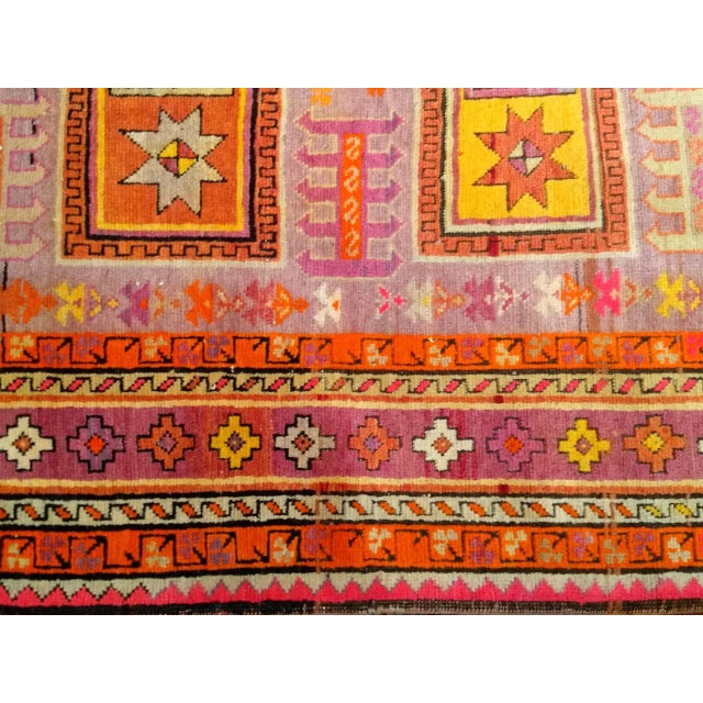 Vintage Moroccan Tribal Rug, Hand-Knotted Wool, Geometric Pattern, Yellow & Purple, 4' X 7' For Sale - Image 15 of 17