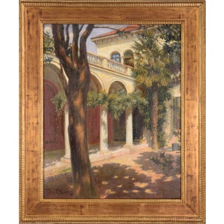 Circa 1900 Courtyard Interior Oil Painting by H. Von Der Planitz, Framed For Sale