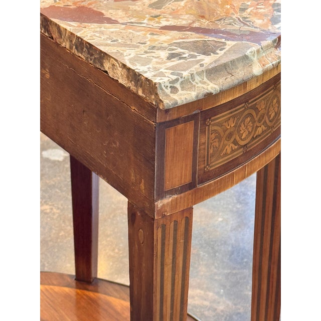 19th Century Marble Top Demi-Lune Console Table With Marquetry Frieze For Sale - Image 10 of 11