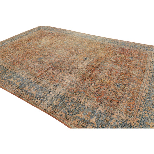 Rug & Kilim Antique Kerman Lavar Orange-Brown and Blue Wool Persian Floral Rug For Sale - Image 4 of 8