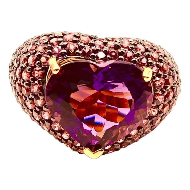 Bochic "Orient" Vintage Pink Sapphire & Amethyst Ring Set Inn 18K Gold & Silver For Sale