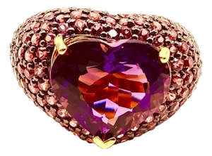 Bochic "Orient" Vintage Pink Sapphire & Amethyst Ring Set Inn 18K Gold & Silver