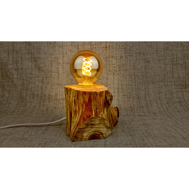 Rustic Handmade Solid Reclaimed Natural Log Edison Filament Table Desk Lamp For Sale - Image 4 of 6