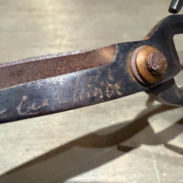 Gray Traditional Pair of Forged Carbon Steel Loop-Handled Shears Chinese Bonsai For Sale - Image 8 of 15