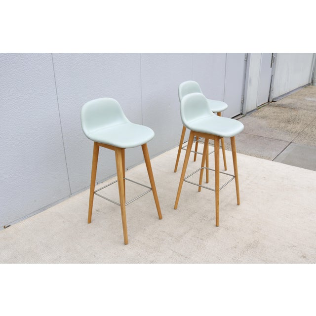 Danish Modern Iskos-Berlin for Muuto Fiber Bar Stools Oak Wood Base - Set of 3 For Sale In New York - Image 6 of 18